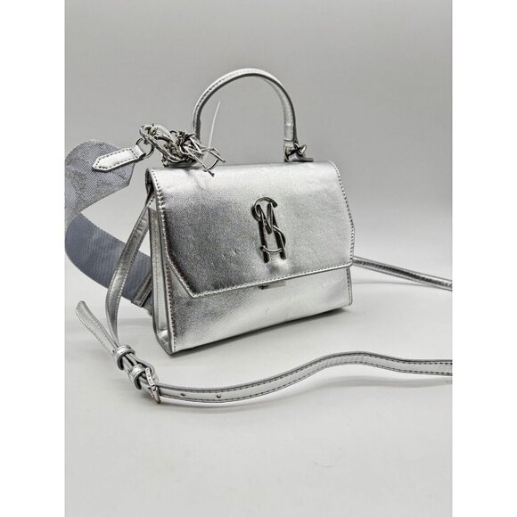 STEVE MADDEN Blattuca logo metallic top handle crossbody bag -Silver (Used) - Picture 3 of 14